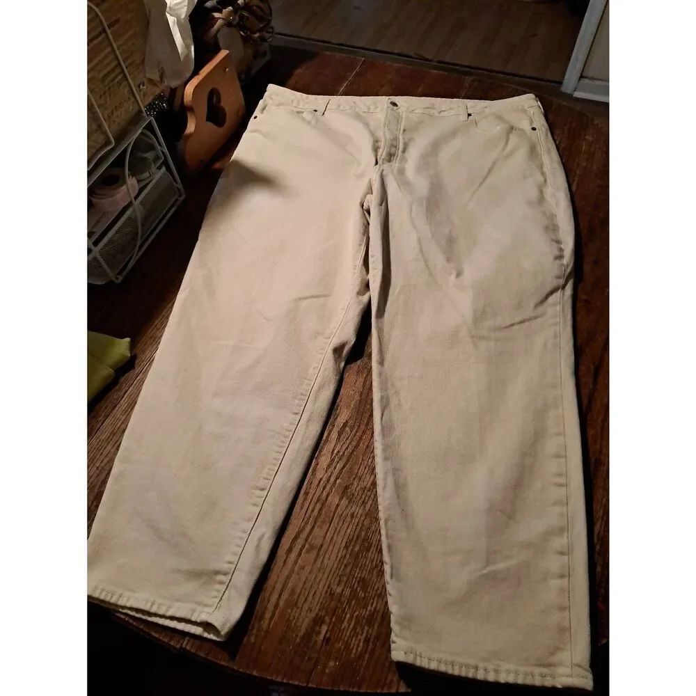 Old Navy Size 26 Cream Denim Jeans Hidden Button Fly High Rise OG Straight